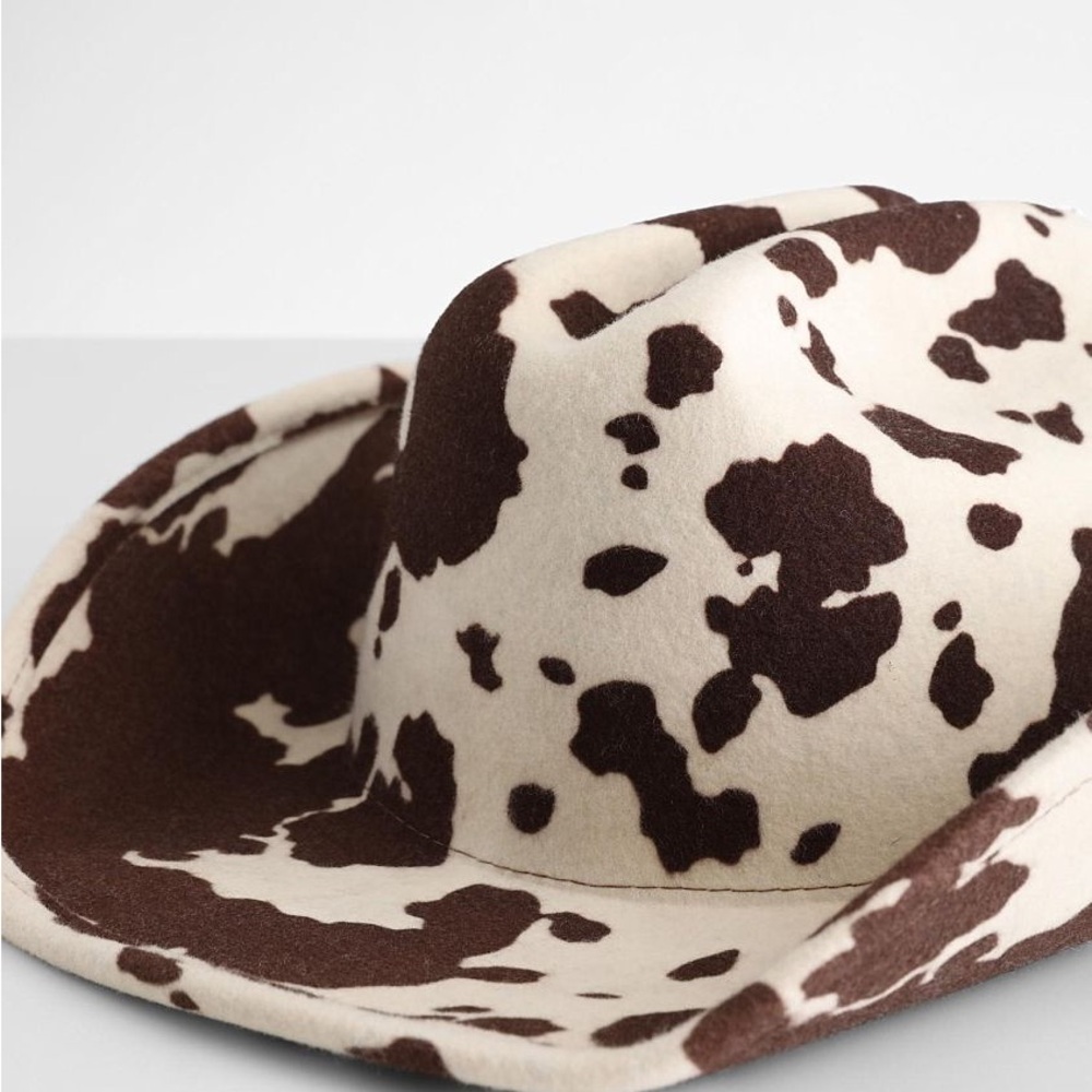 Urban Outfitters wool Brown and White Cow Print Cowboy Hat - Picture 14 of 14